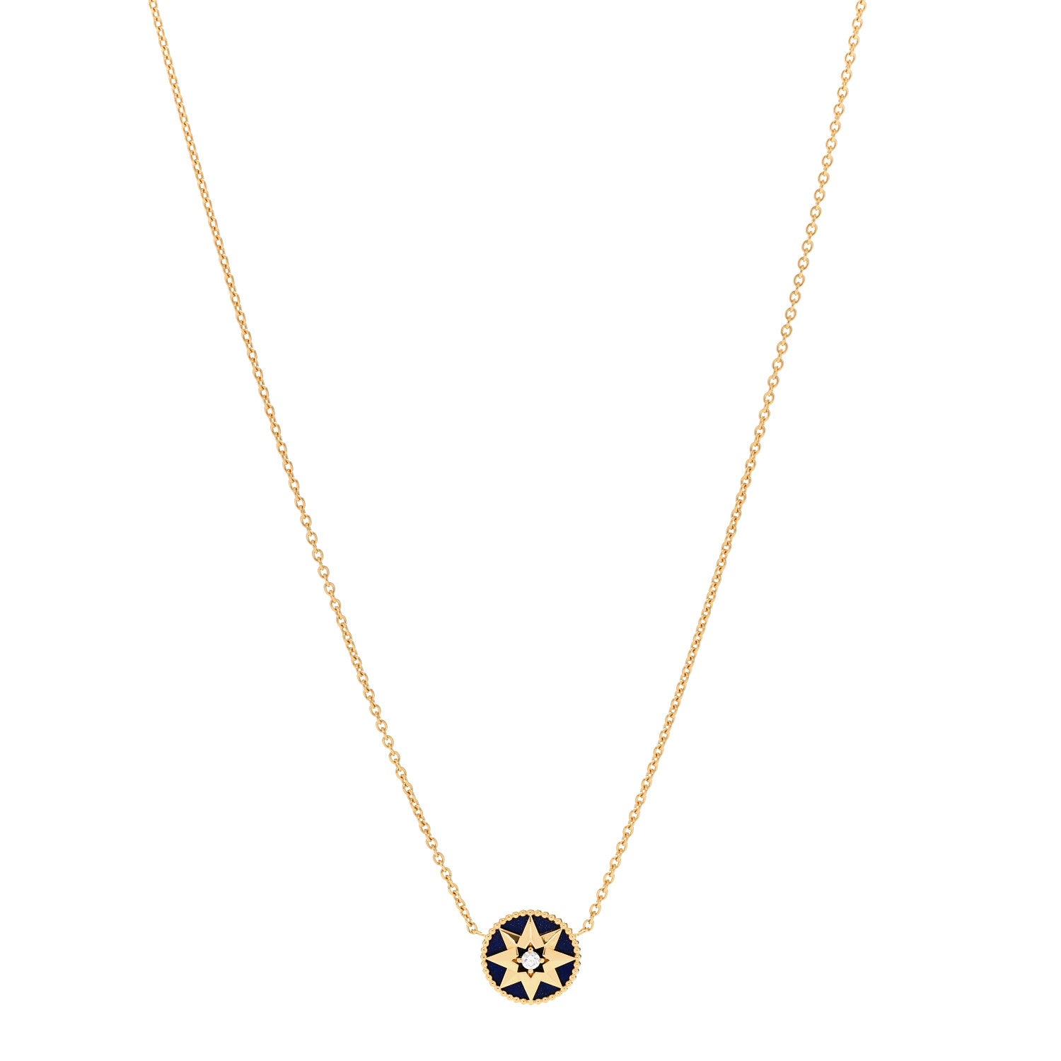 Christian Dior 18K Yellow Gold Diamond Lapis Lazuli Rose Des Vents Necklace 1 of 6