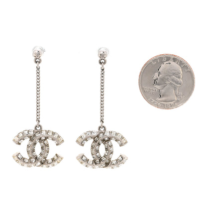Chanel Baguette Crystal CC Drop Earrings Silver 2 of 4