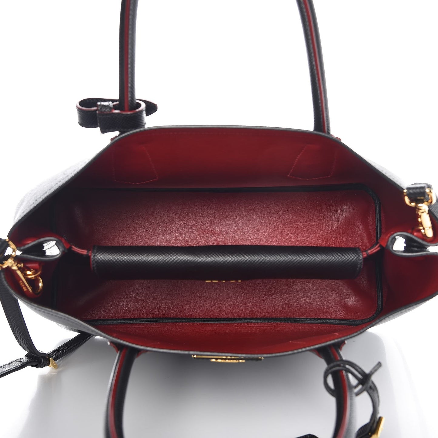 Saffiano Cuir Medium Double Bag Black Fuoco