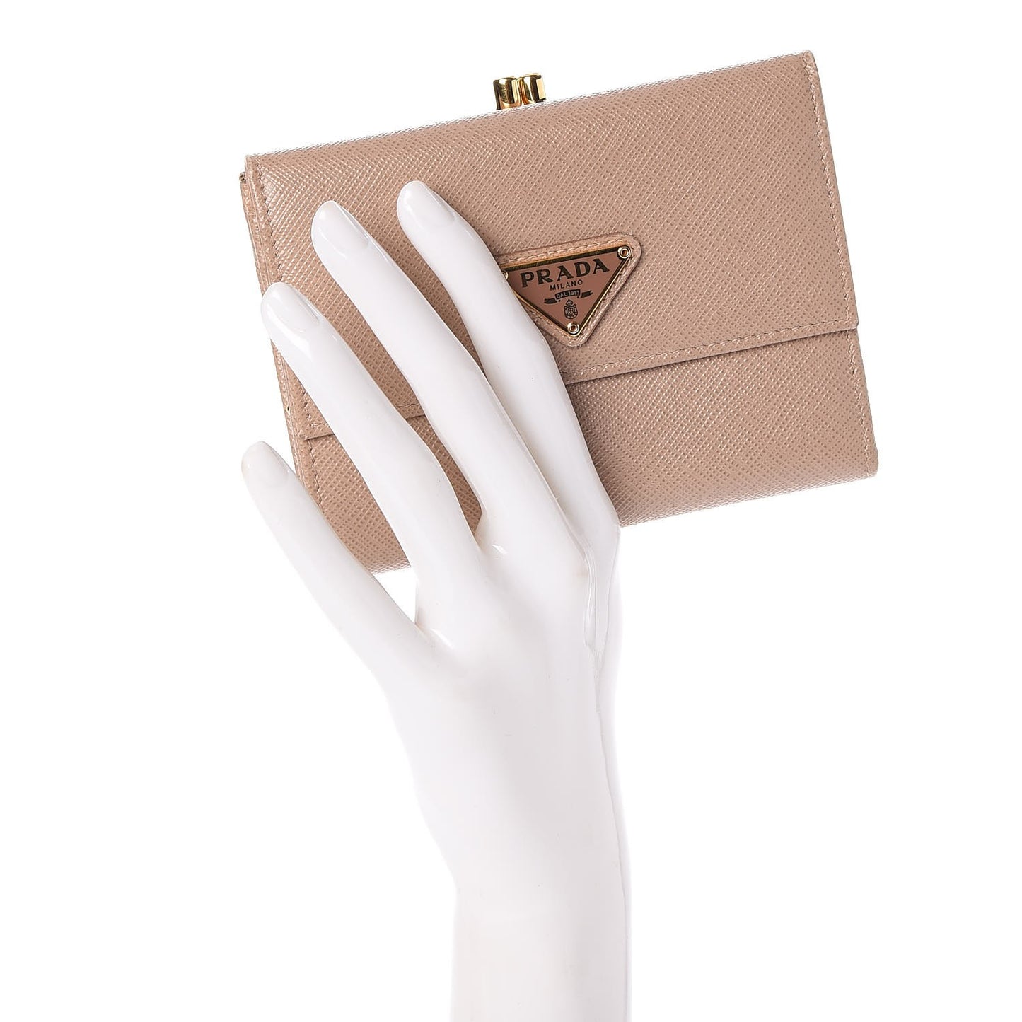 Saffiano Kiss Lock Compact Wallet Cammeo