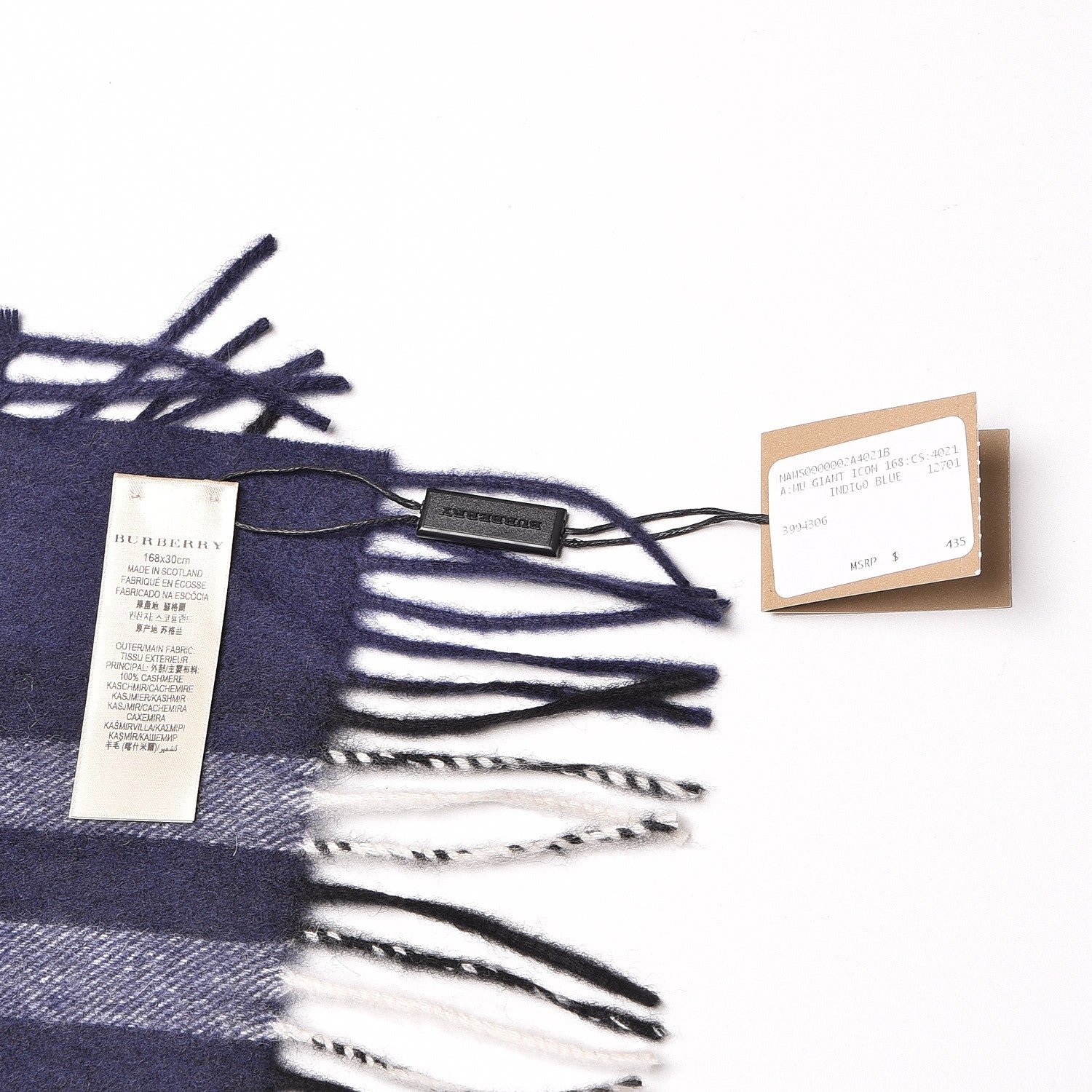 Burberry Cashmere Giant Check Fringe Scarf Indigo Blue 3 of 5
