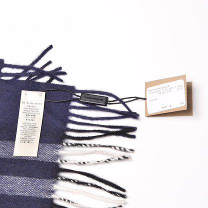 Burberry Cashmere Giant Check Fringe Scarf Indigo Blue 3 of 5