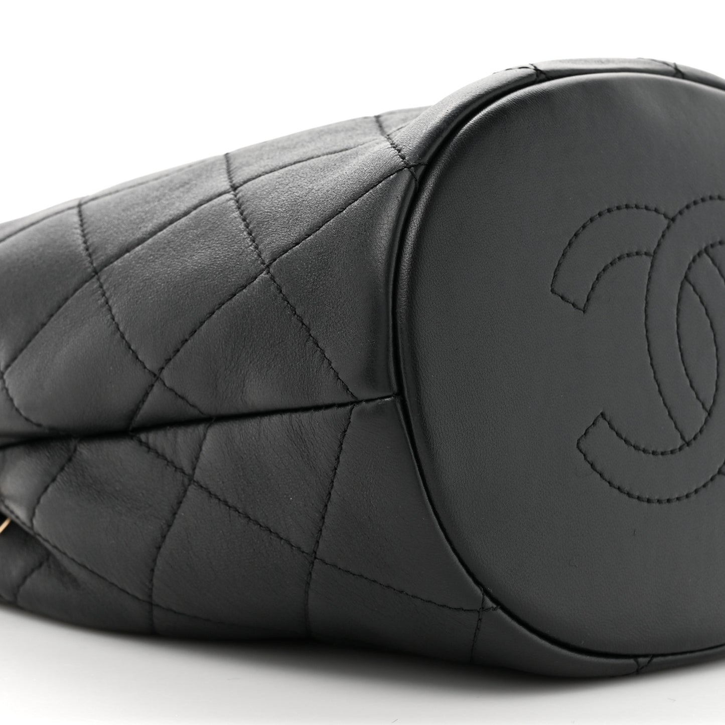 Lambskin Quilted Resin Bi-Color Chain Bucket Bag Black