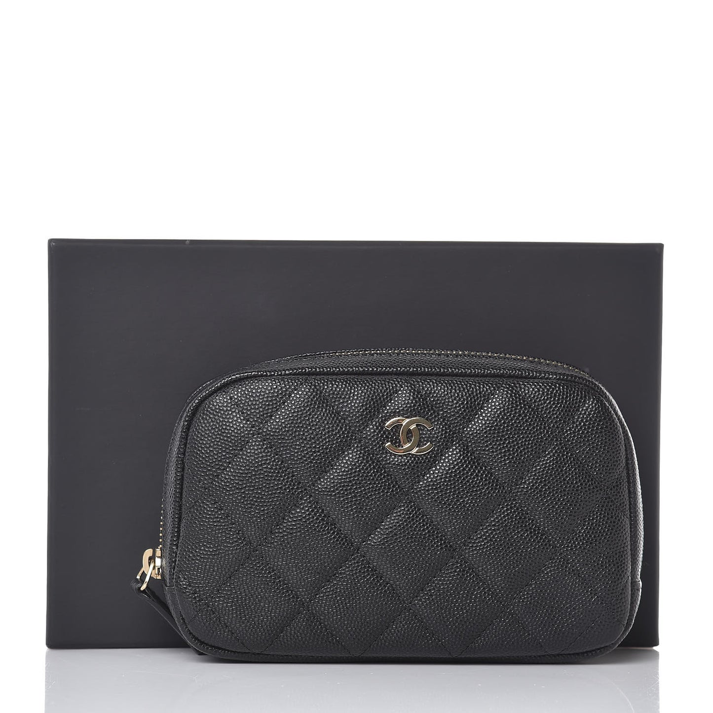 Caviar Quilted Small Curvy Pouch Cosmetic Case Black