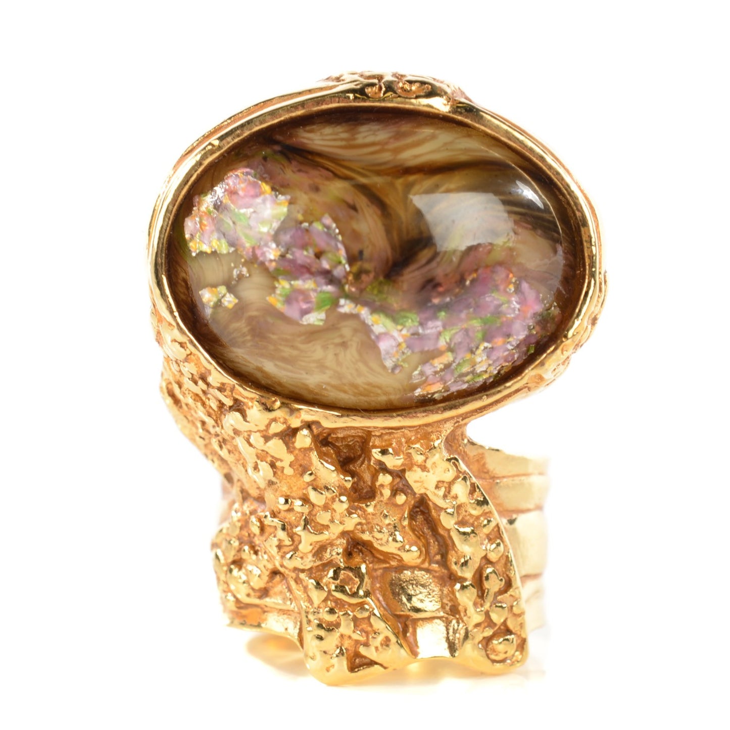 Glass Cabochon Arty Ovale Ring 8 Gold