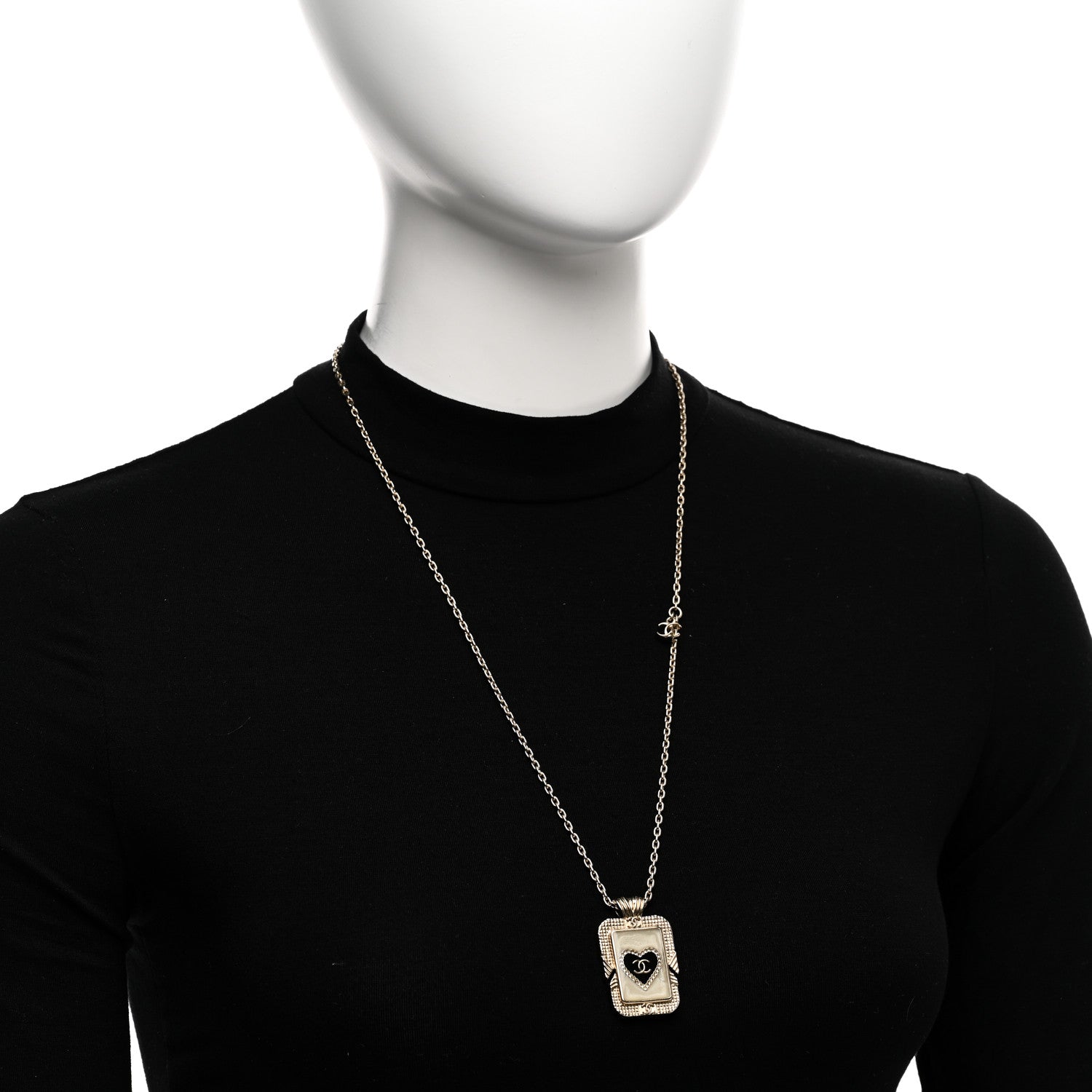Chanel Metal Resin Enamel Crystal CC Necklace Gold Black White 2 of 7
