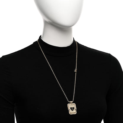 Chanel Metal Resin Enamel Crystal CC Necklace Gold Black White 2 of 7