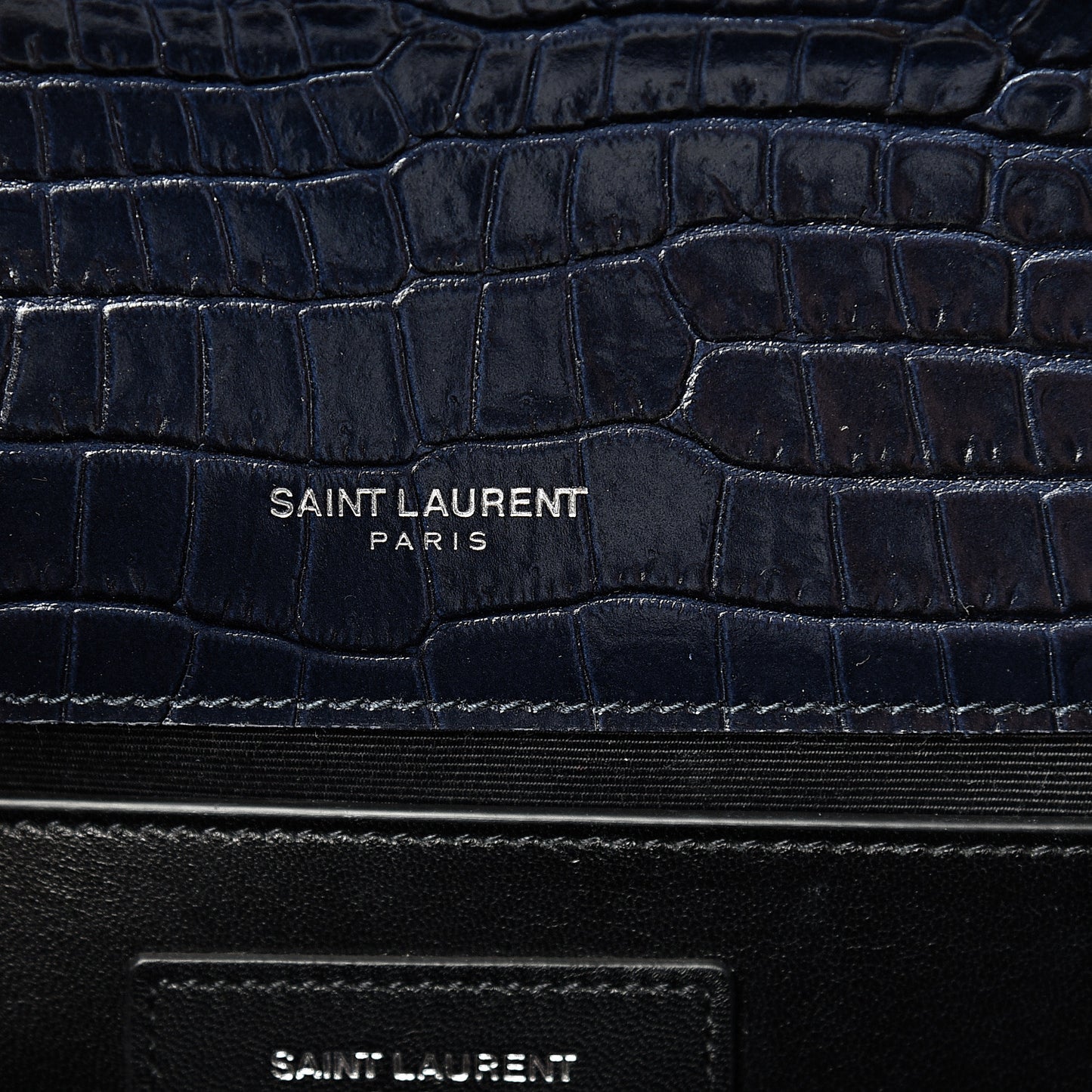 Calfskin Crocodile Embossed Medium Classic Monogram Kate Tassel Satchel Blue Sapphire