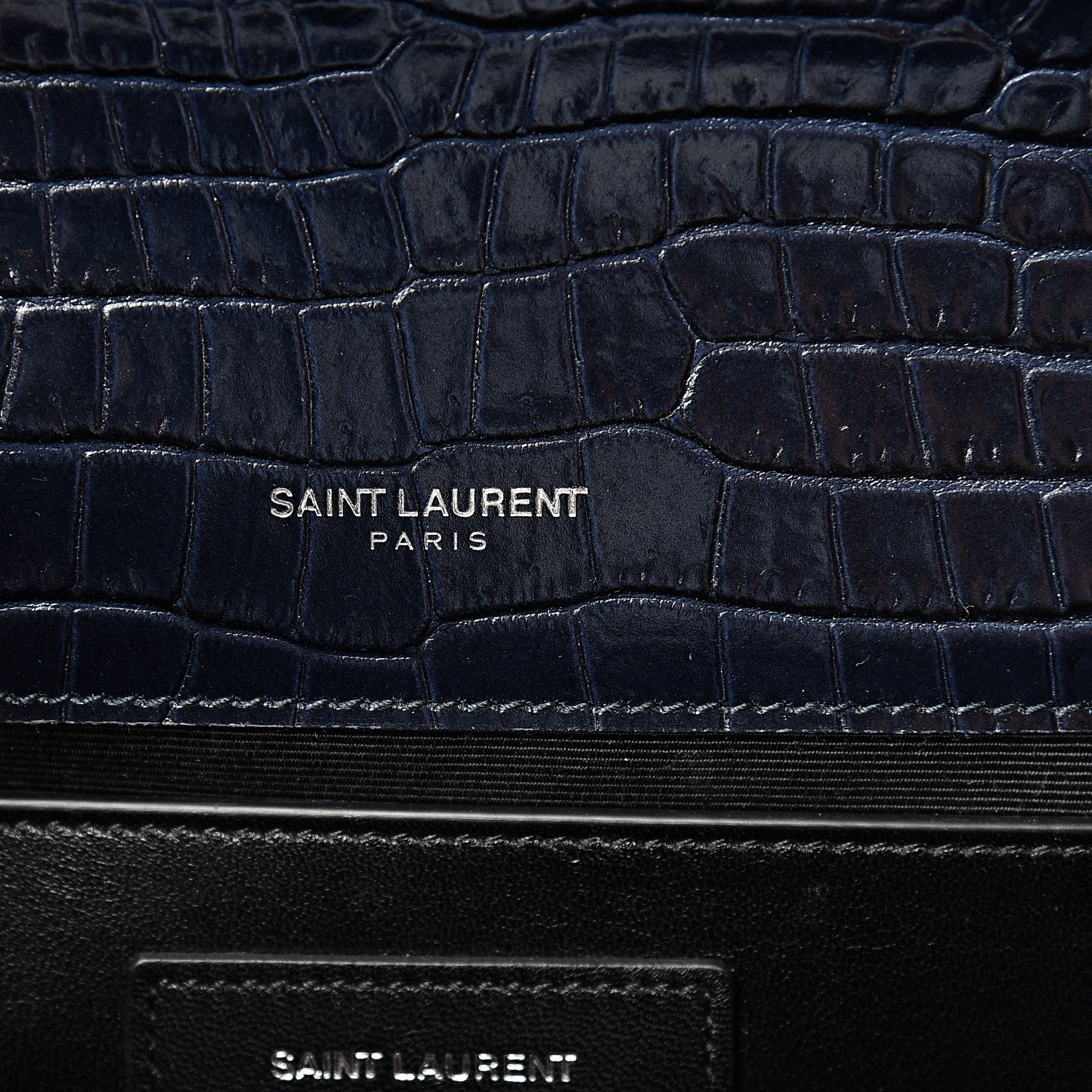 Saint Laurent Calfskin Crocodile Embossed Medium Classic Monogram Kate Tassel Satchel Blue Sapphire 6 of 10