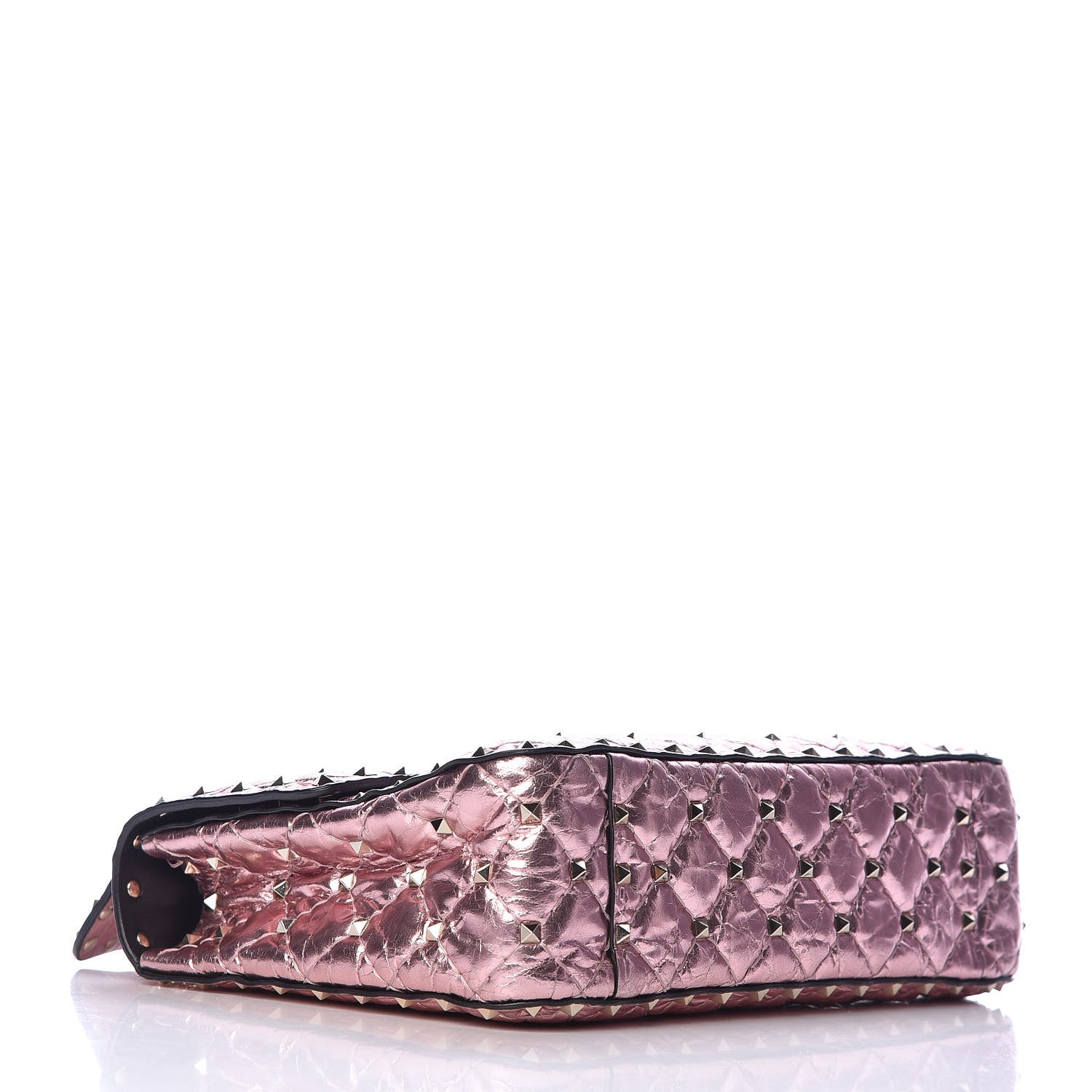 Valentino Garavani Metallic Wrinkled Lambskin Medium Rockstud Spike Shoulder Bag Lipstick 4 of 11