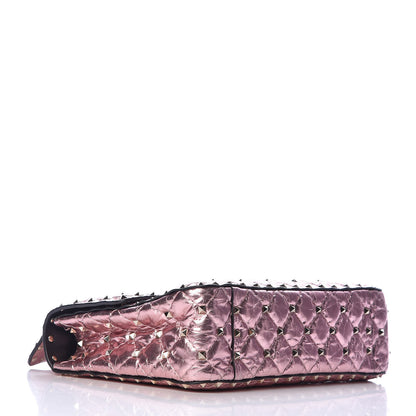 Valentino Garavani Metallic Wrinkled Lambskin Medium Rockstud Spike Shoulder Bag Lipstick 4 of 11