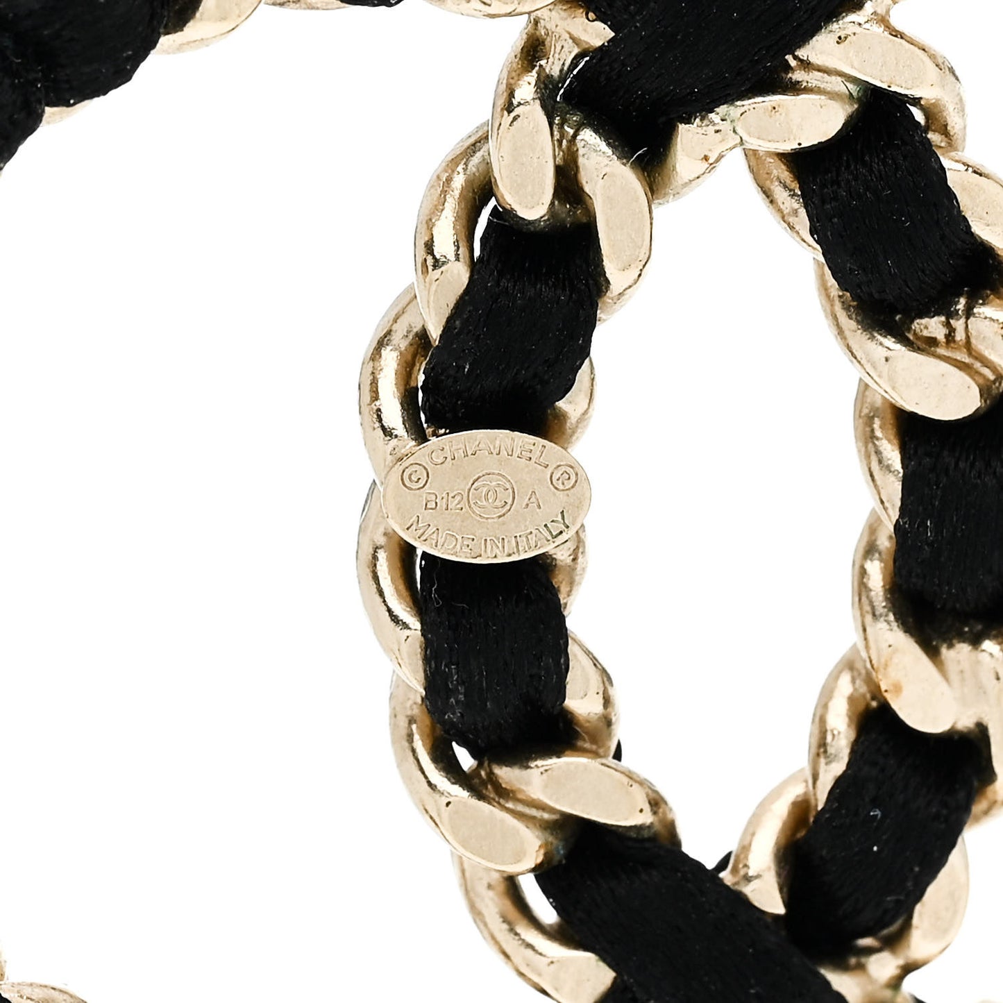 Satin CC Chain Earrings Light Gold Black