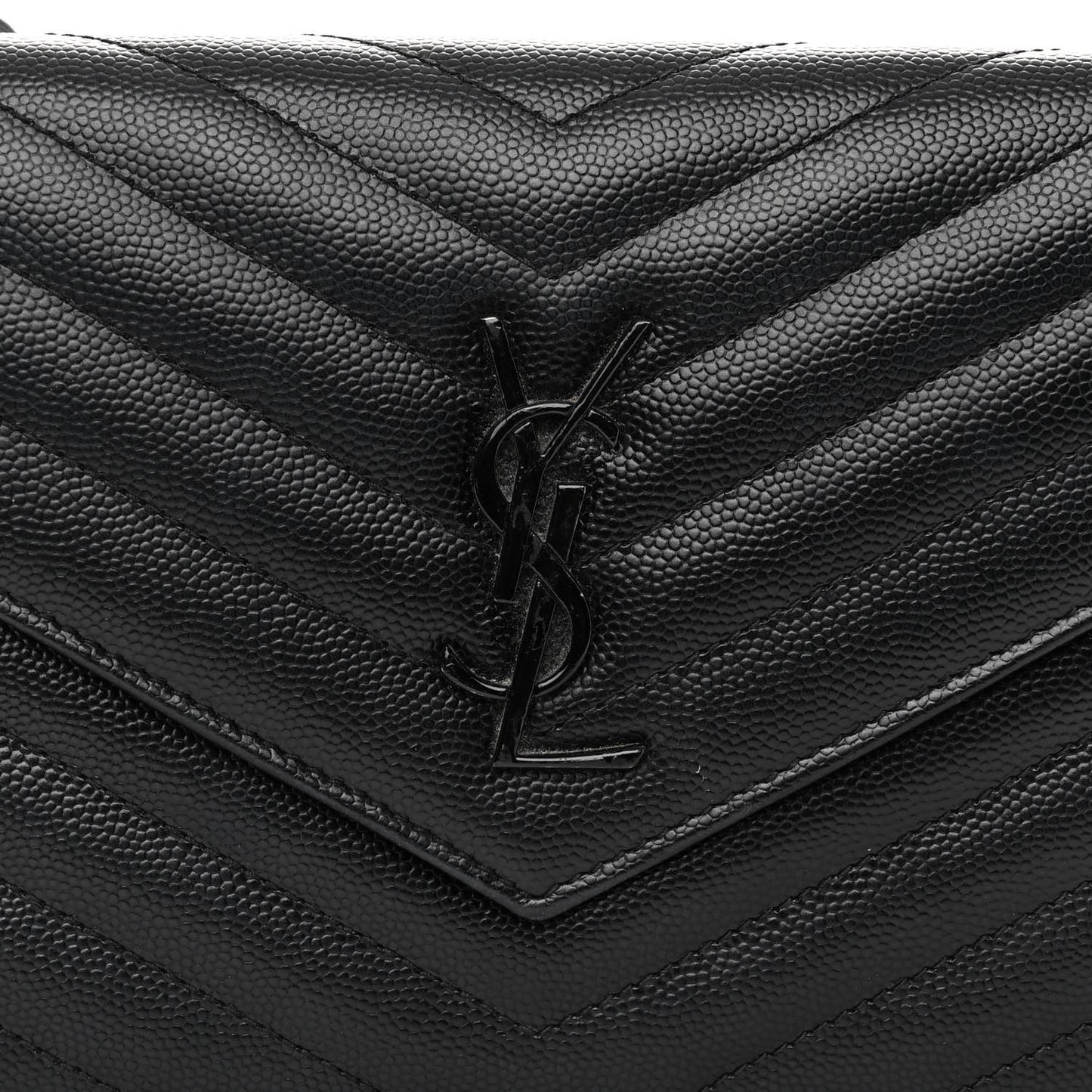Grain De Poudre Matelasse Chevron Monogram Monochrome Envelope Chain Wallet Black