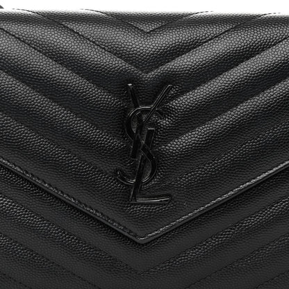 Saint Laurent Grain De Poudre Matelasse Chevron Monogram Monochrome Envelope Chain Wallet Black 8 of 10