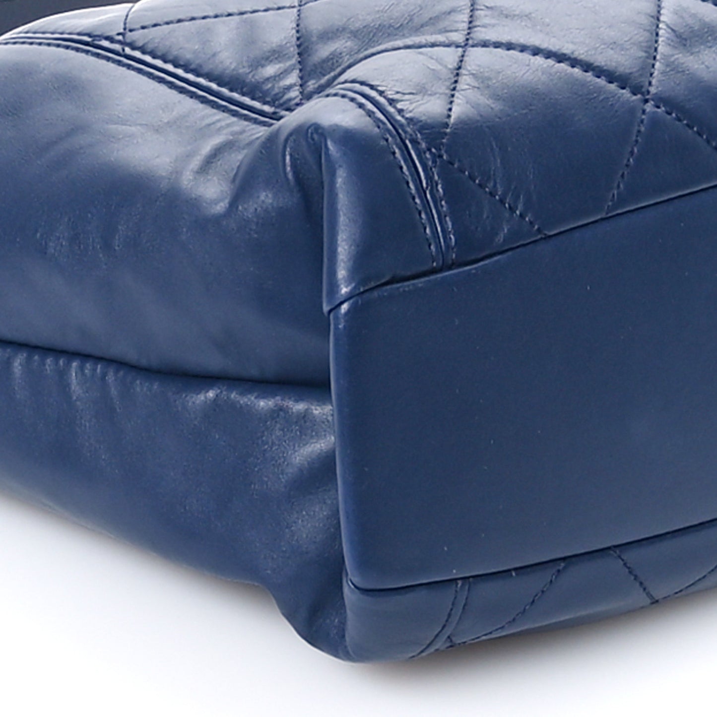 Calfskin Quilted CC Front Pocket Shopping Tote Navy