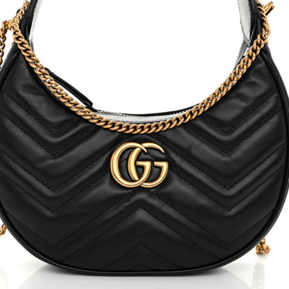 Gucci Calfskin Matelasse Chevron Mini GG Marmont Half Moon Hobo Black 7 of 11