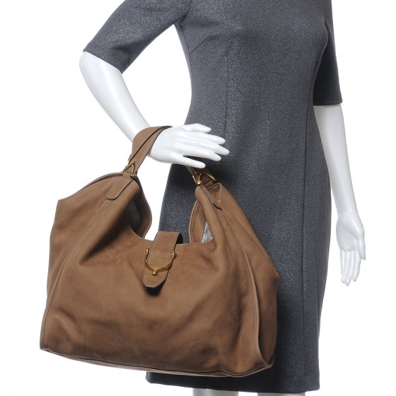 Nubuck Large Soft Stirrup Shoulder Bag Light Brown