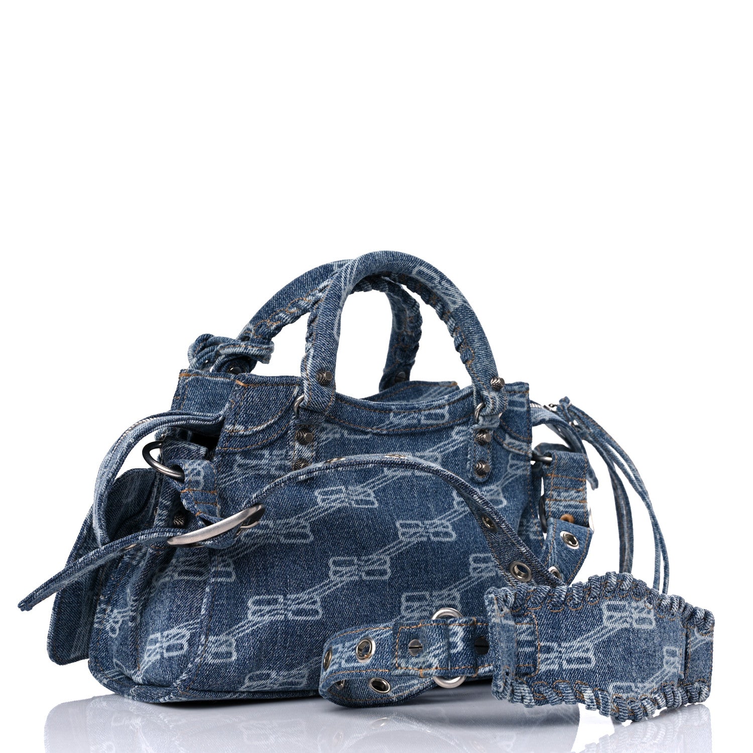 Balenciaga Denim BB Monogram Neo Cagole Handbag XS Blue 4 of 9