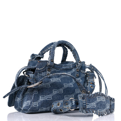 Balenciaga Denim BB Monogram Neo Cagole Handbag XS Blue 4 of 9