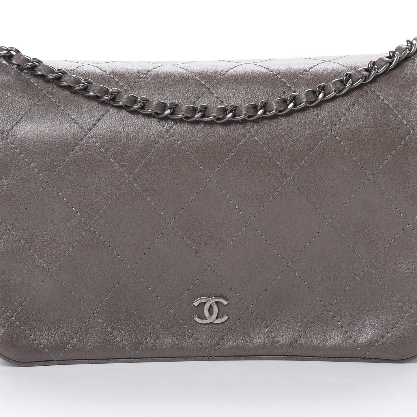 Calfskin Diamond Stitched Flap Grey
