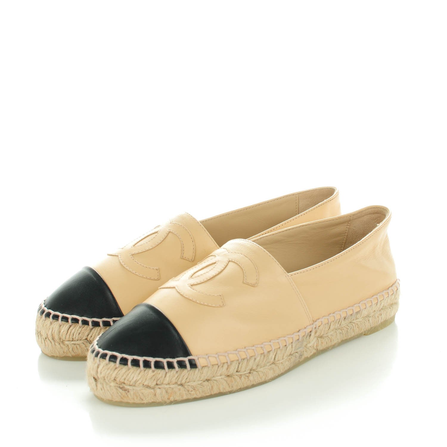 Chanel Lambskin CC Espadrilles 37 Beige Black 3 of 9