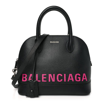 Balenciaga Signature Grained Calfskin Logo S Ville Top Handle Bag Black Rose Shocking 1 of 12
