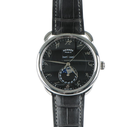 Hermes Stainless Steel Alligator 43mm Arceau Grande Lune Automatic Watch Graphite 1 of 11