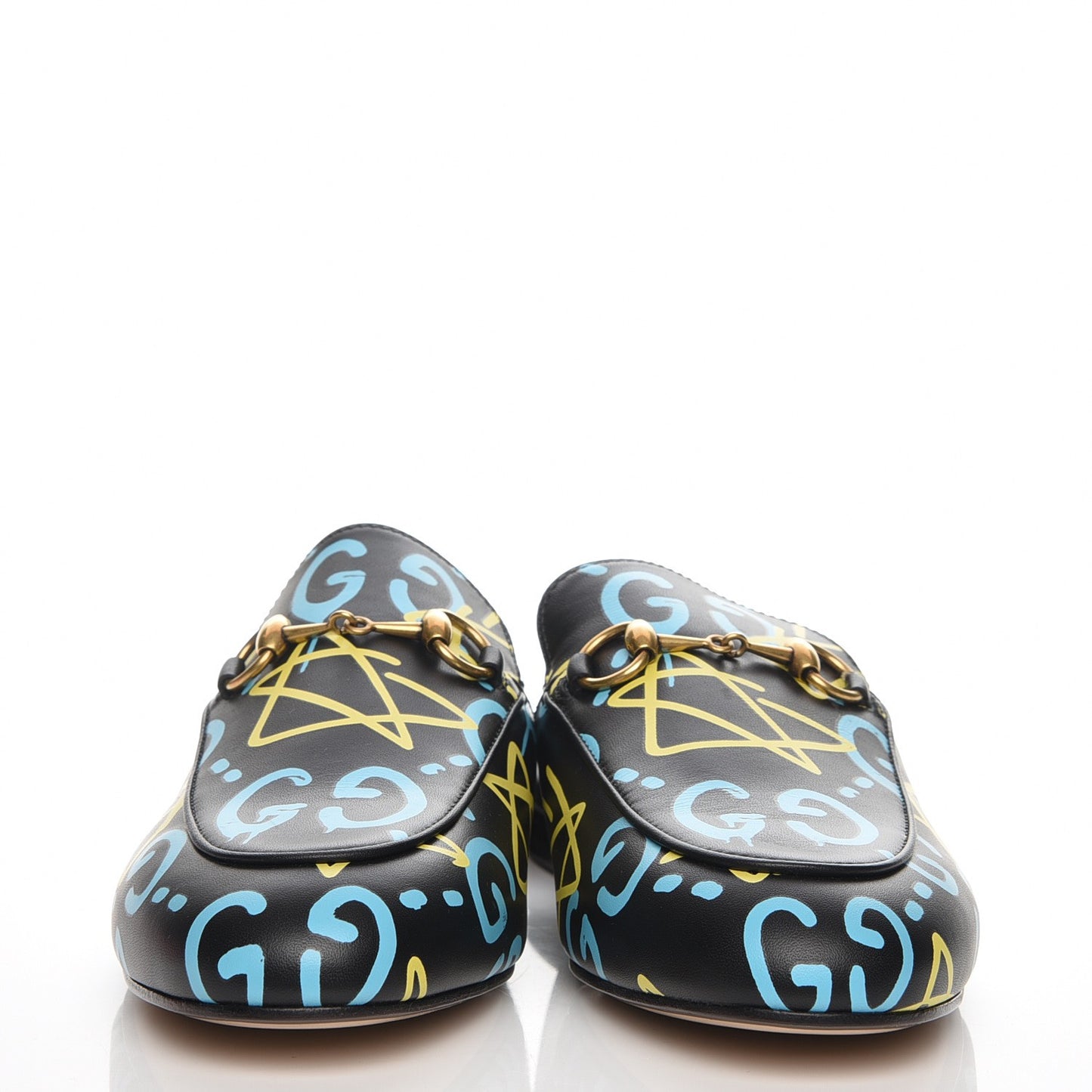 Calfskin GucciGhost Print Womens Princetown Slippers 37 Black New Acquamarine