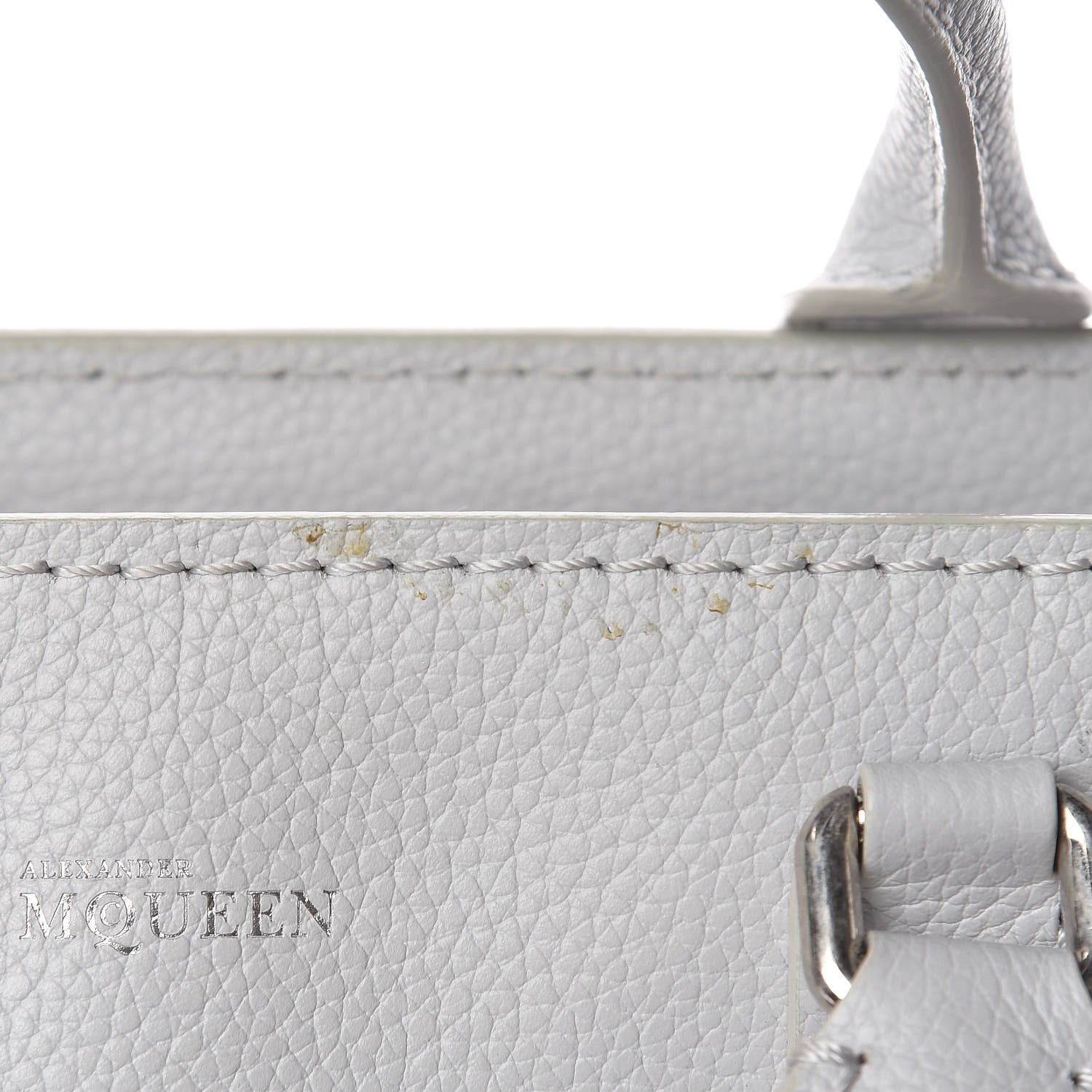 Alexander McQueen Pebbled Calfskin Small Skull Padlock Zip Around Tote Light Grey 13 of 14