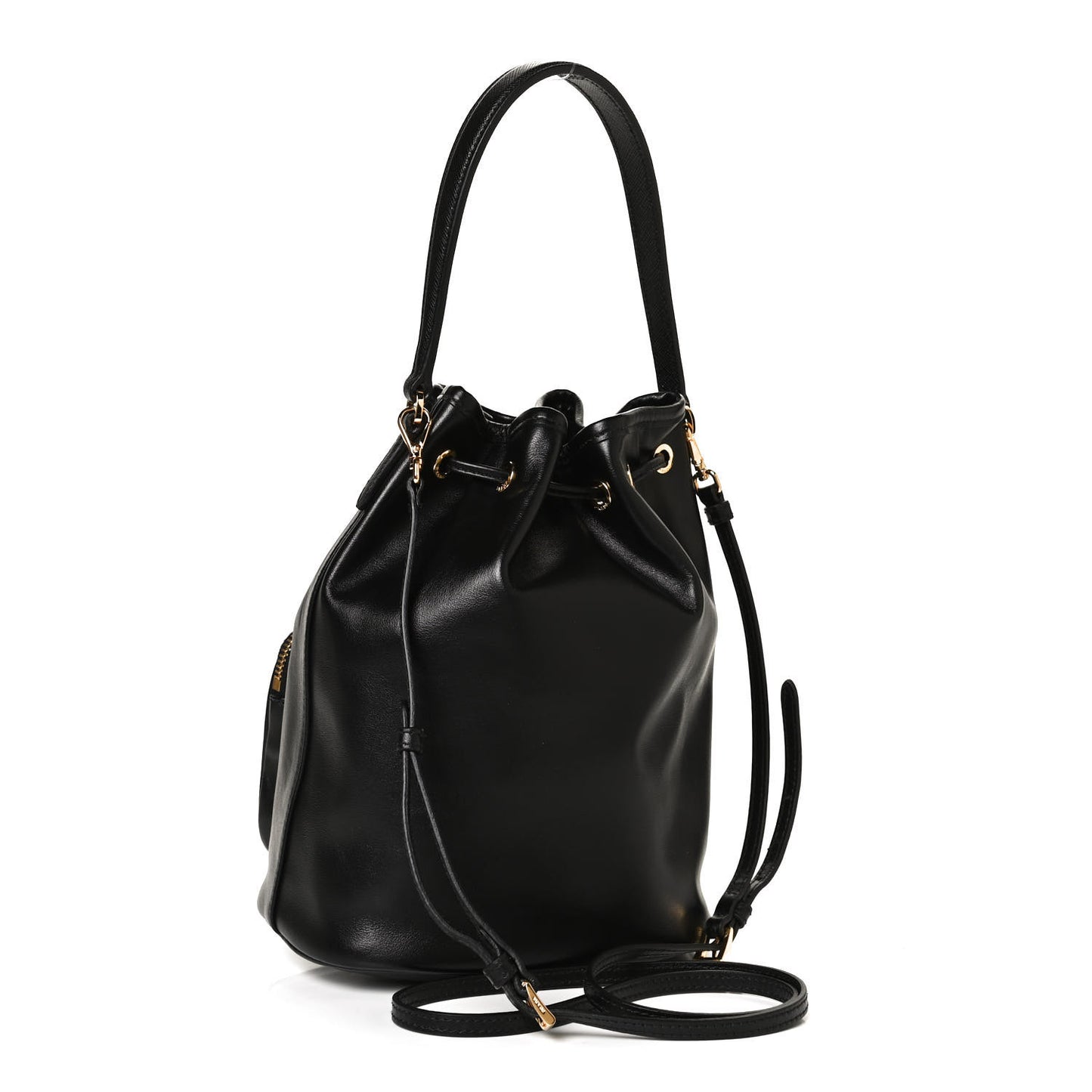 Light Calfskin Saffiano Mini Bucket Crossbody Bag Black
