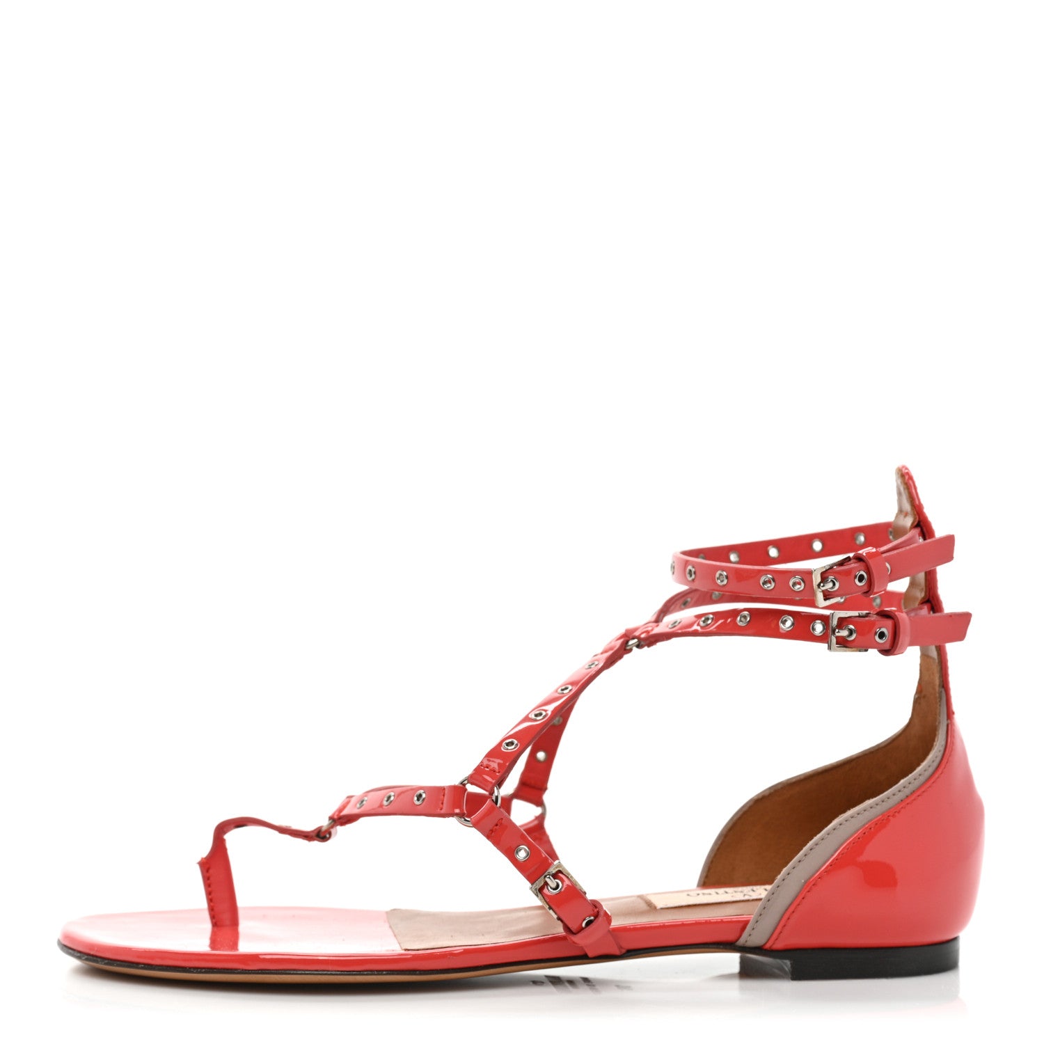 Valentino Garavani Patent Love Latch Gladiator Flat Sandals 36 Deep Coral Poudre 1 of 8