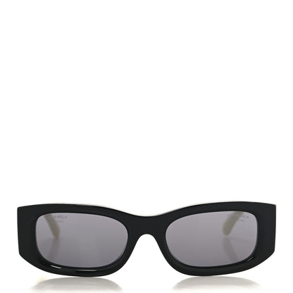 Chanel Acetate Rectangle Sunglasses 5525 Black White 2 of 7