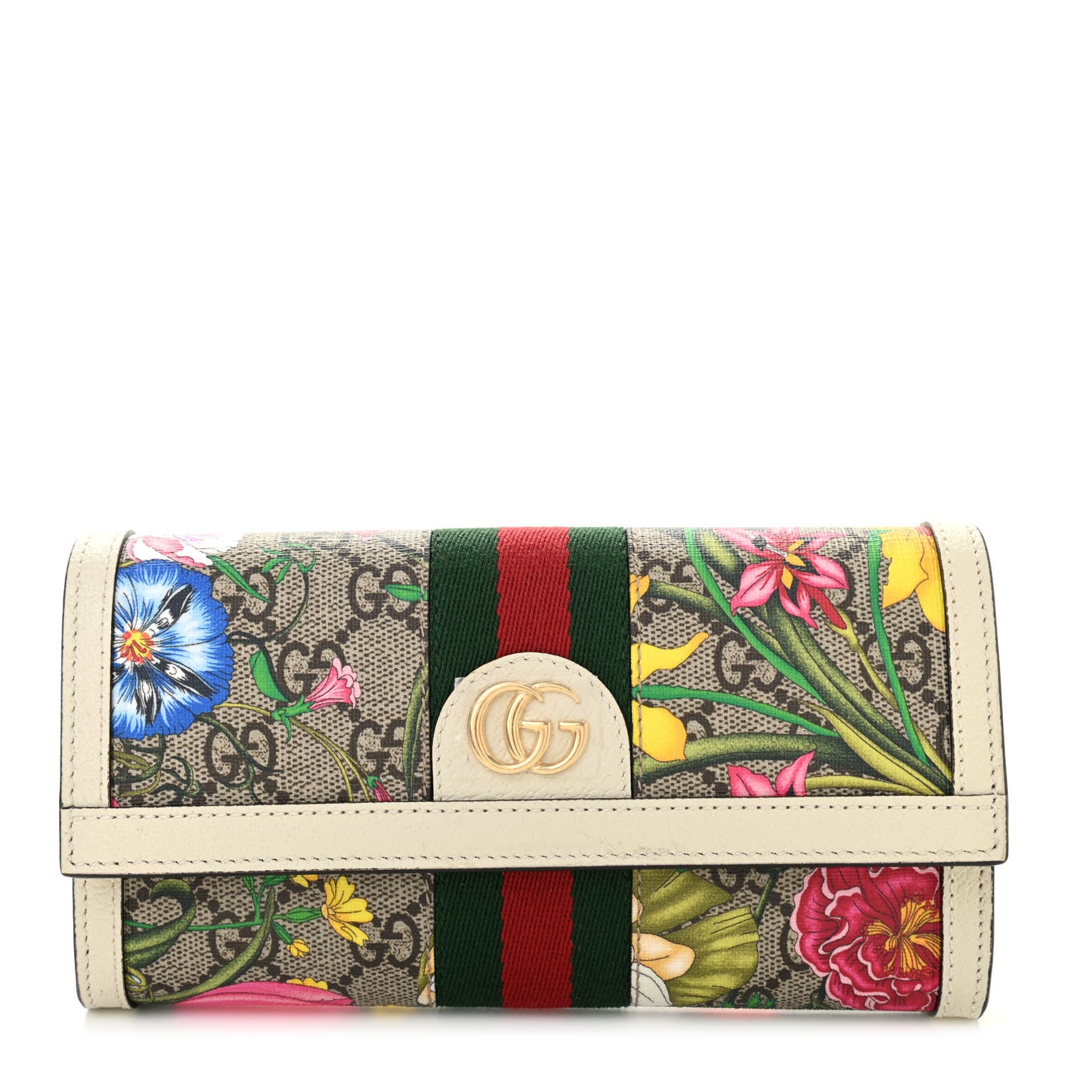 Gucci GG Supreme Monogram Flora Web Ophidia Continental Wallet White 1 of 8