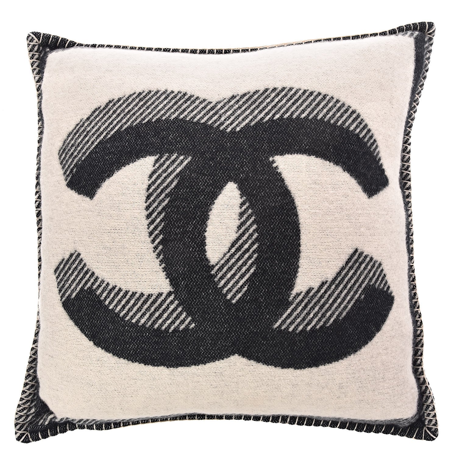 Chanel Merino Wool Cashmere CC Pillow Beige Black 1 of 3