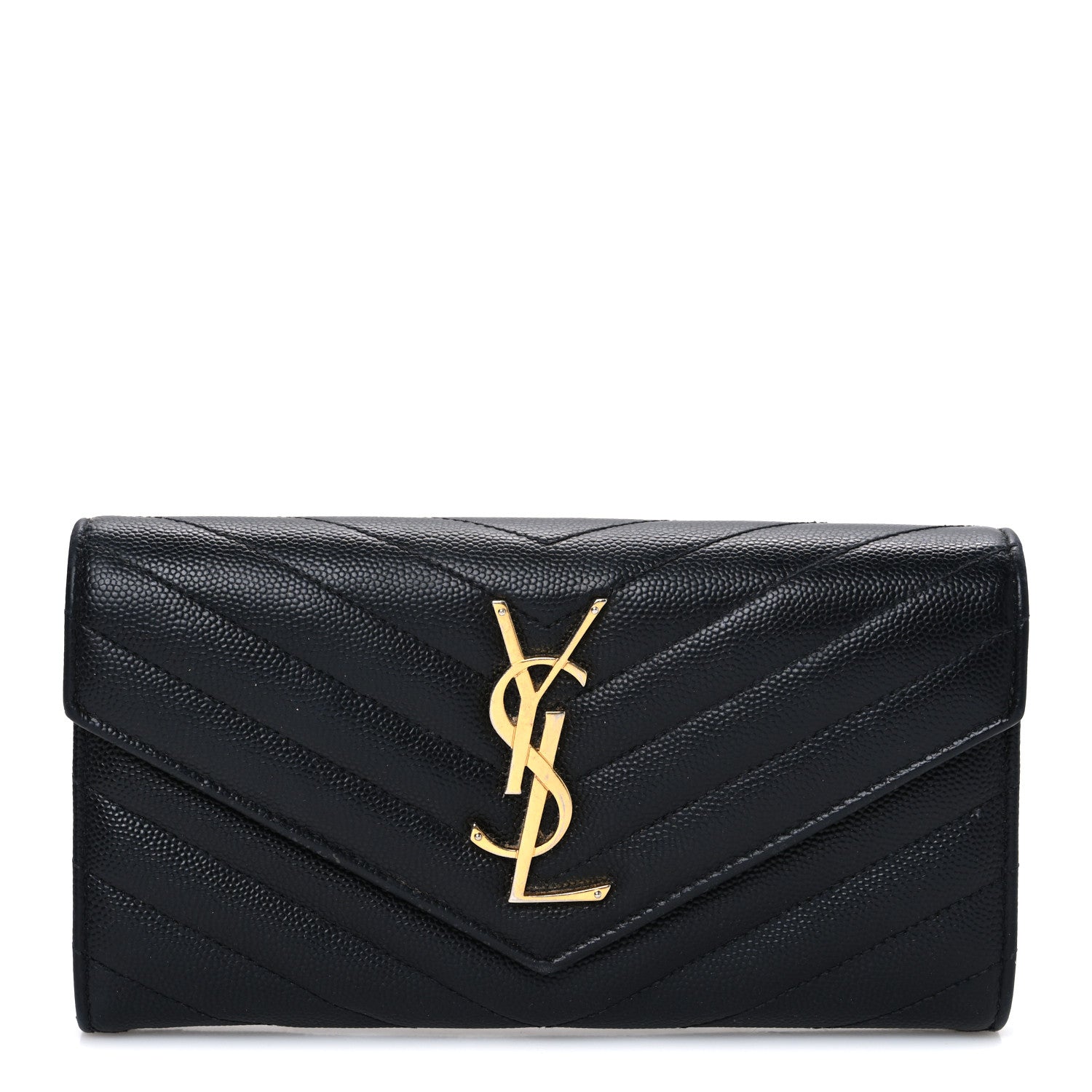 Saint Laurent Grain De Poudre Matelasse Chevron Monogram Flap Wallet Black 1 of 8