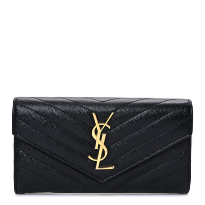 Saint Laurent Grain De Poudre Matelasse Chevron Monogram Flap Wallet Black 1 of 8