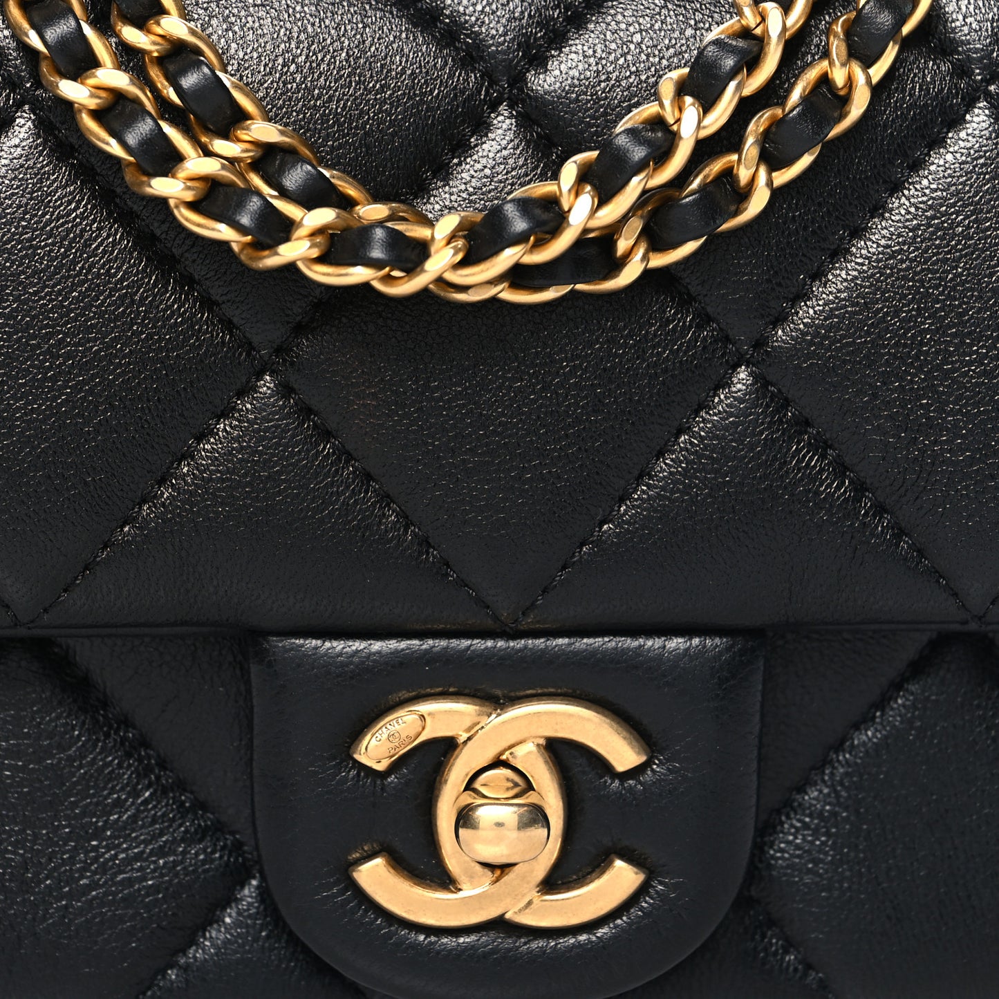 Lambskin Quilted Pearl Small Flap Black