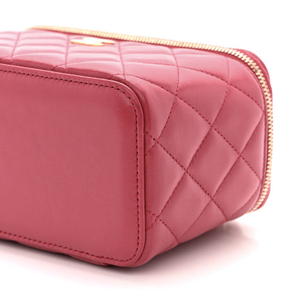 Chanel Lambskin Quilted Small Top Handle Vanity Case With Chain Dark Pink 10 of 11