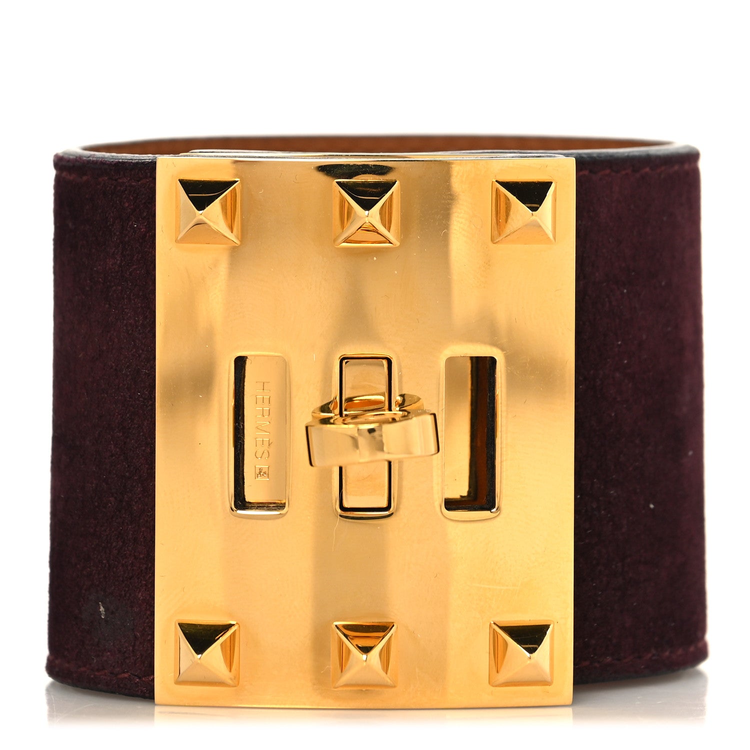 Hermes Veau Doblis Suede Kelly Dog Extreme Bracelet S Prune 1 of 6