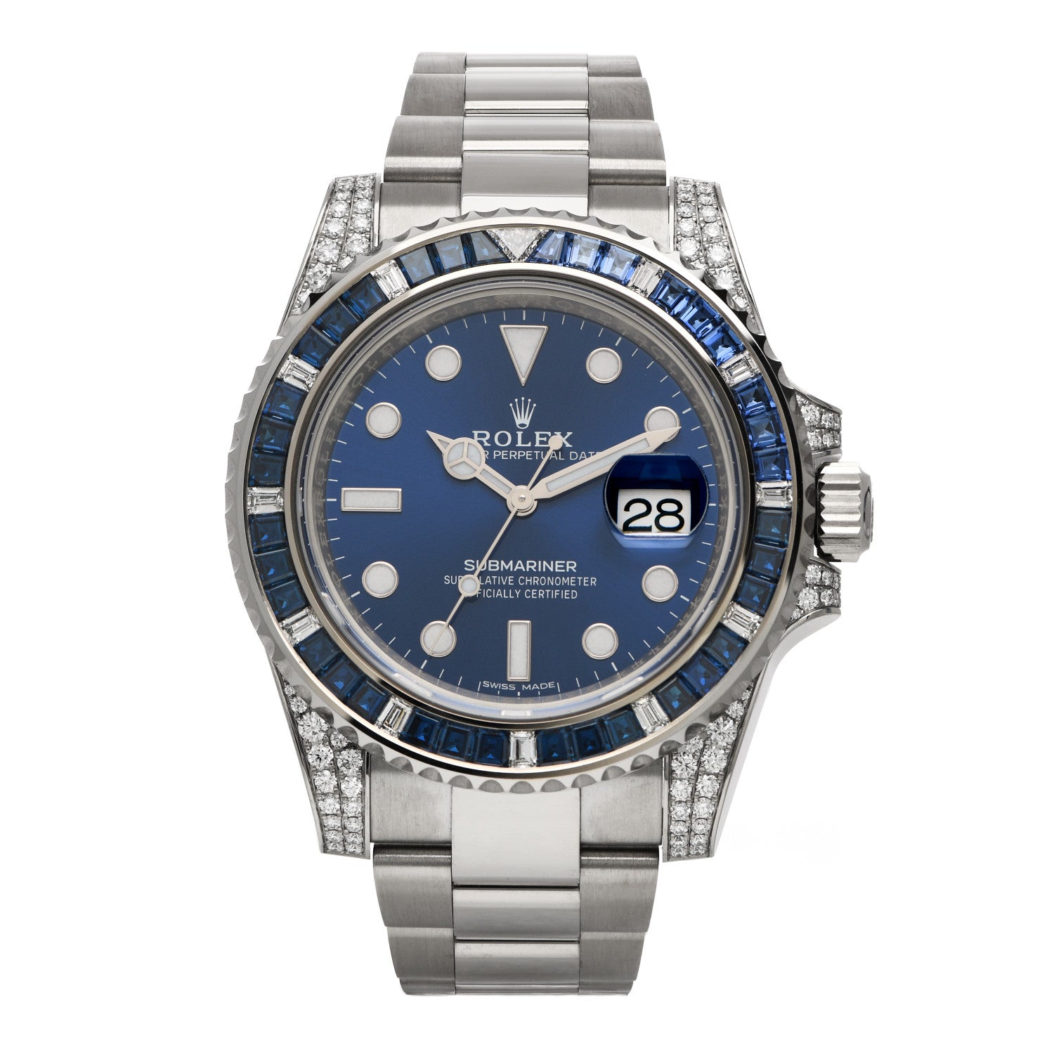 Rolex 18K White Gold Diamond Blue Sapphire 40mm Oyster Perpetual Submariner Watch Royal Blue 116659SABR 1 of 5
