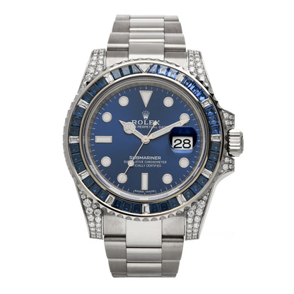 Rolex 18K White Gold Diamond Blue Sapphire 40mm Oyster Perpetual Submariner Watch Royal Blue 116659SABR 1 of 5