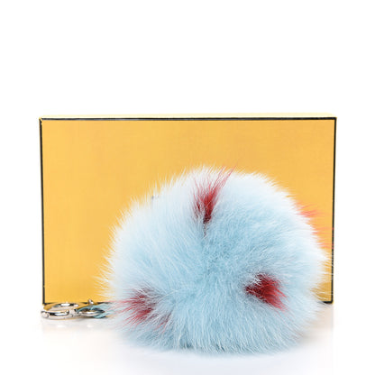 Fendi Fox Fur Polka Dot Pom Pom Bag Charm Light Blue Red 4 of 4