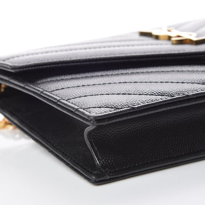 Saint Laurent Grain De Poudre Matelasse Chevron Monogram Envelope Chain Wallet Black 8 of 9