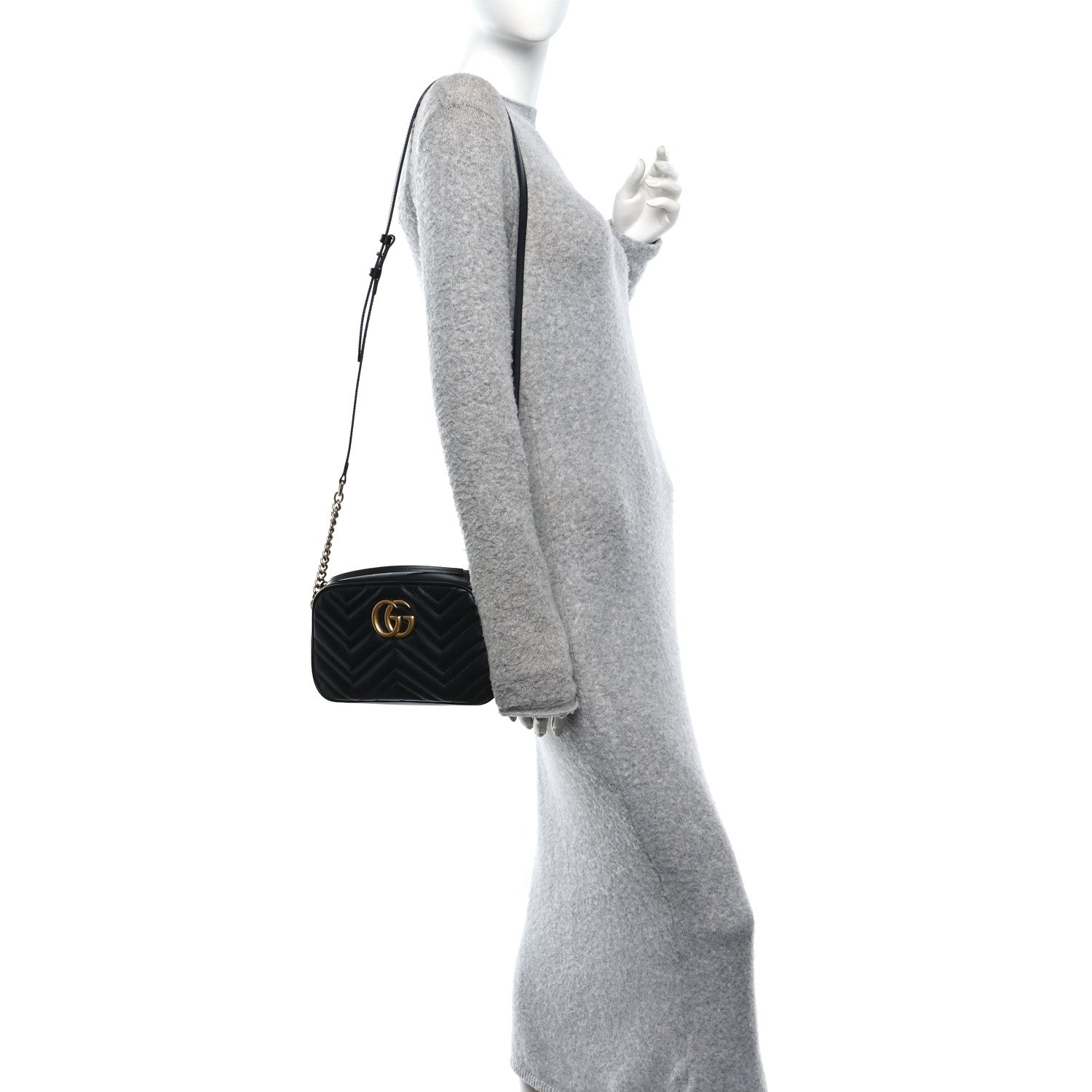 Gucci Calfskin Matelasse Small GG Marmont Chain Shoulder Bag Black 2 of 10