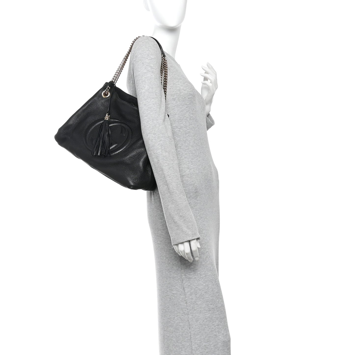 Pebbled Calfskin Medium Soho Chain Shoulder Bag Black