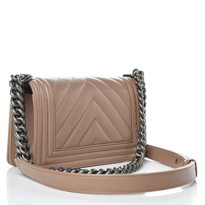 Chanel Caviar Chevron Quilted Small Boy Flap Dark Beige 3 of 9