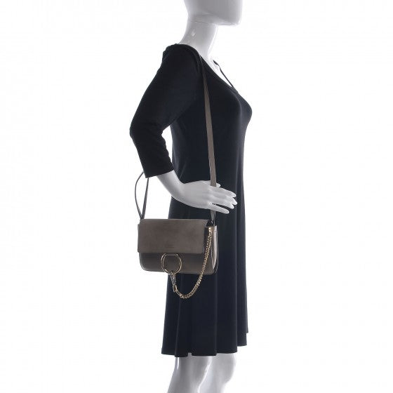 Suede Calfskin Small Faye Shoulder Bag Motty Grey