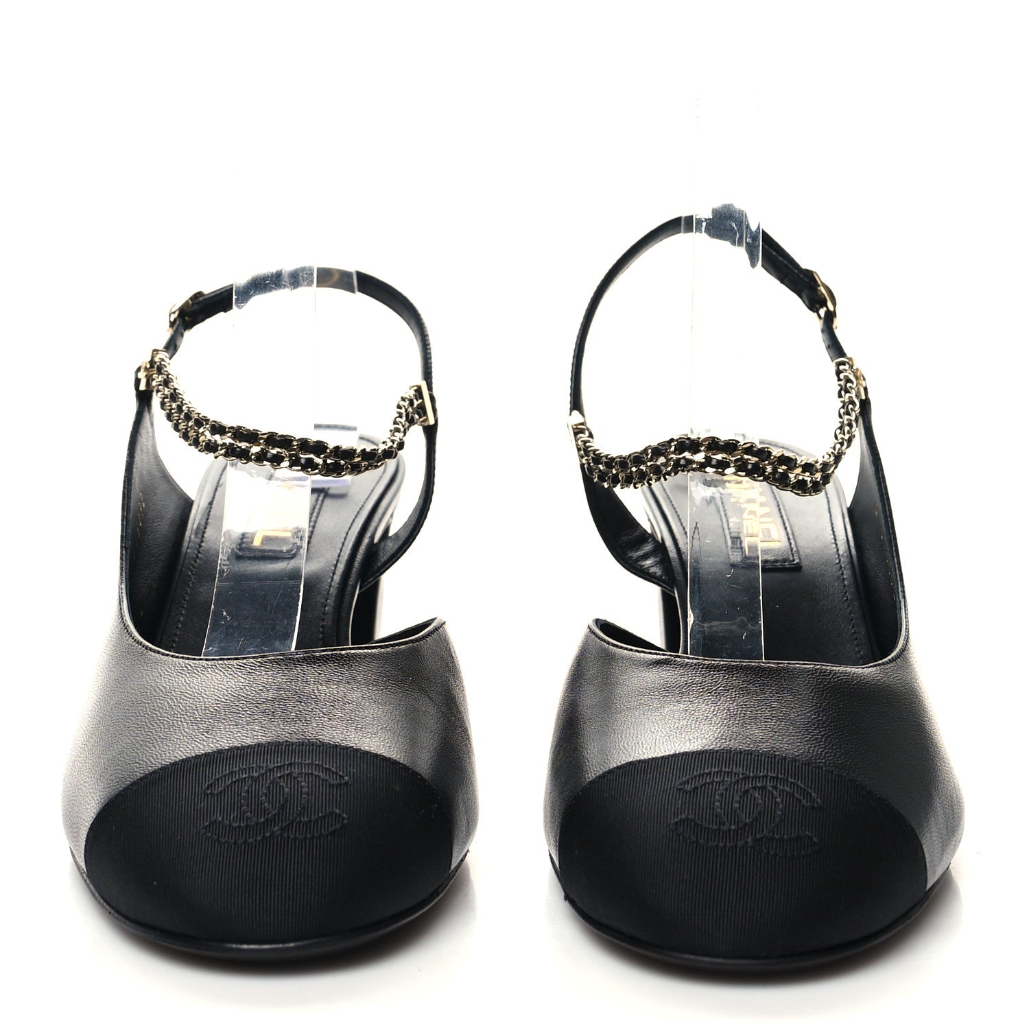 Chanel Lambskin Grosgrain Cap Toe Chain Slingback Pumps 41 Black 2 of 8