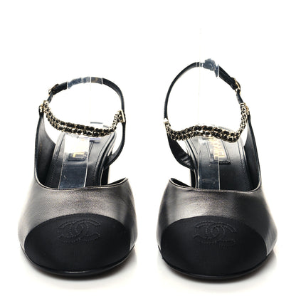 Chanel Lambskin Grosgrain Cap Toe Chain Slingback Pumps 41 Black 2 of 8