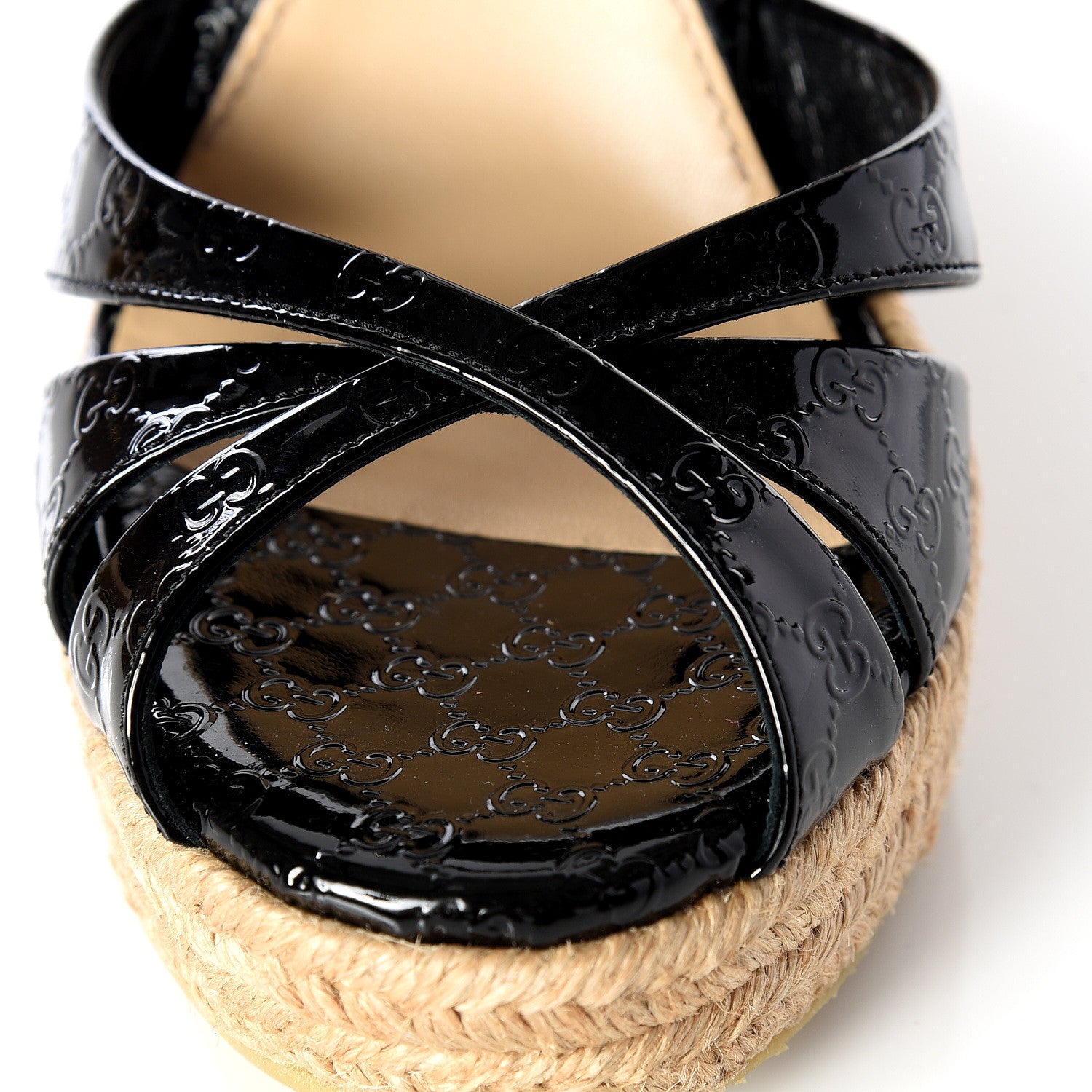 Gucci Patent Microguccissima Penelope Espadrille Wedge Sandals 35 Black 11 of 12